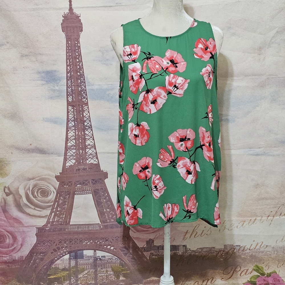 Who What Wear Floral Sleeveless Green Top